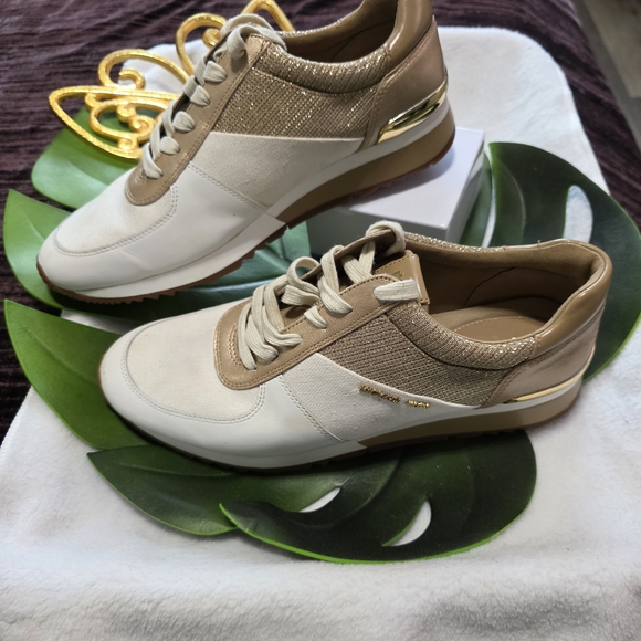 Michael Kors Women's Cream and Gold Sneakers - Picture 1 of 4